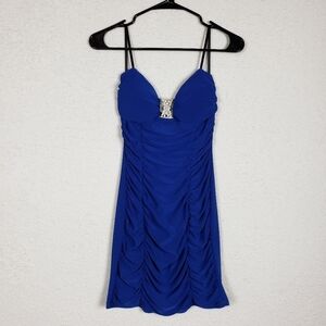 3/$15 Deb blue ruched mini dress size small